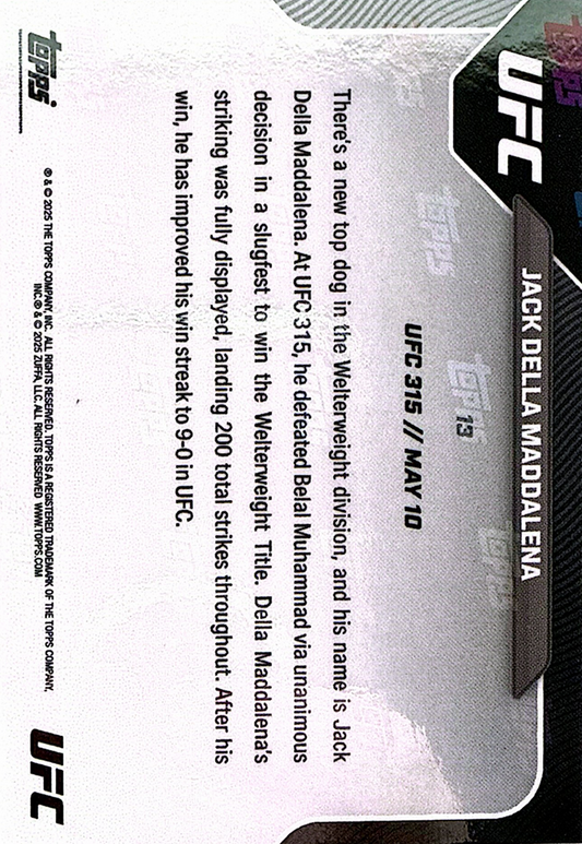 Jack Della Maddalena - 2025 UFC Topps NOW® - Open-Edition Base Card